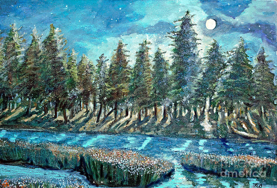 Moonlight Over Marsh Painting by Rita Brown