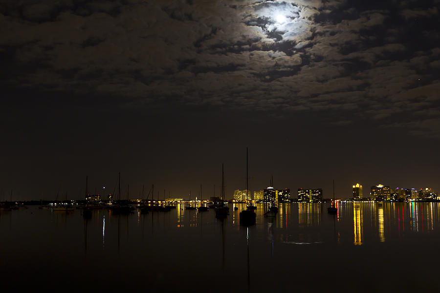 Tampa Photograph - Moonlight Over the Sarasota Bay by Nicholas Evans