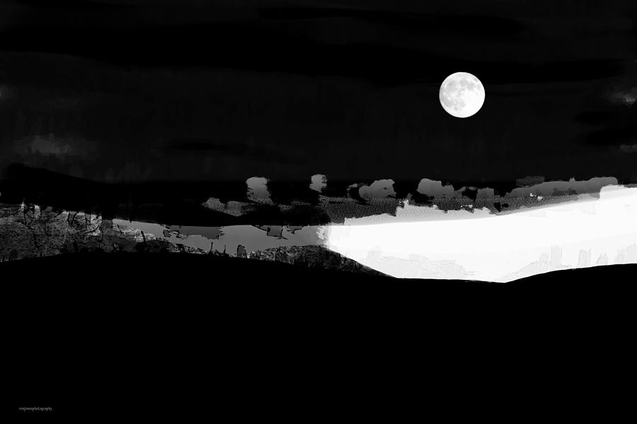 Black And White Digital Art - Moonrise Adams Country by Ron Jones