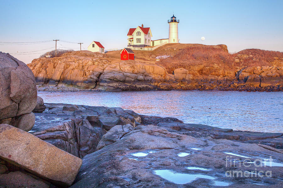 Moonrise at Nubble Light  Photograph by Susan Cole Kelly
