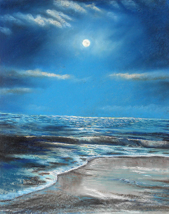 Moonrise Galveston Texas Pastel by Steven Linebaugh - Fine Art America