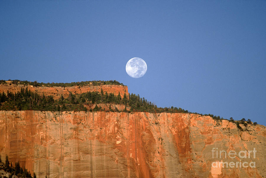 Moonrise over East Temple - Zion  Photograph by Sandra Bronstein