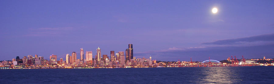 Moonrise Over Seattle Photograph by Michael Merry