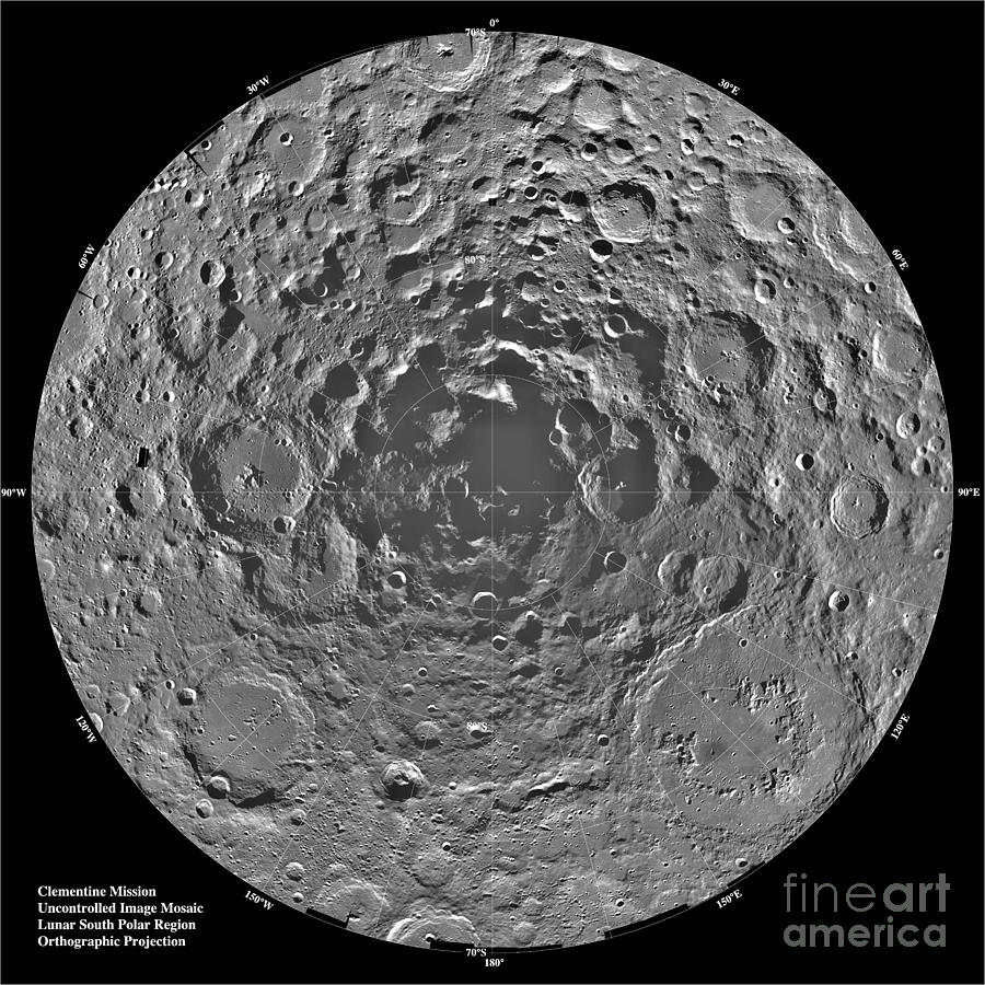 Moons South Pole Region Photograph by Nasa