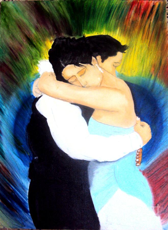 radha krishna hug painting