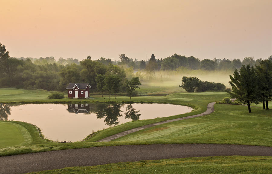Morning fog over Merry Hill Golf Course Photograph by Nick Mares