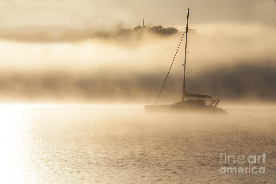 Morning mist with yacht Photograph by Sheila Smart Fine Art Photography