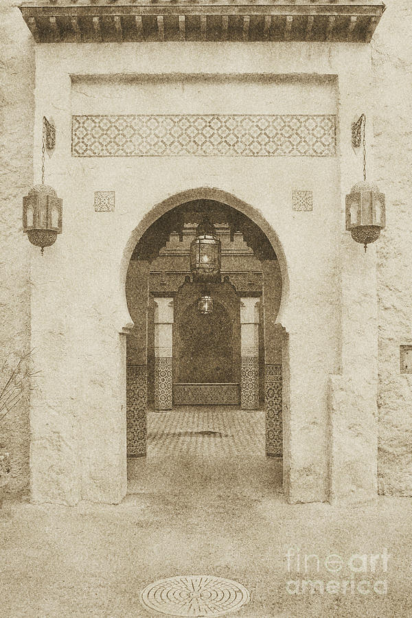 Morocco Pavilion Doorway Lamps Courtyard Fountain EPCOT Walt Disney World Prints Vintage Digital Art by Shawn OBrien