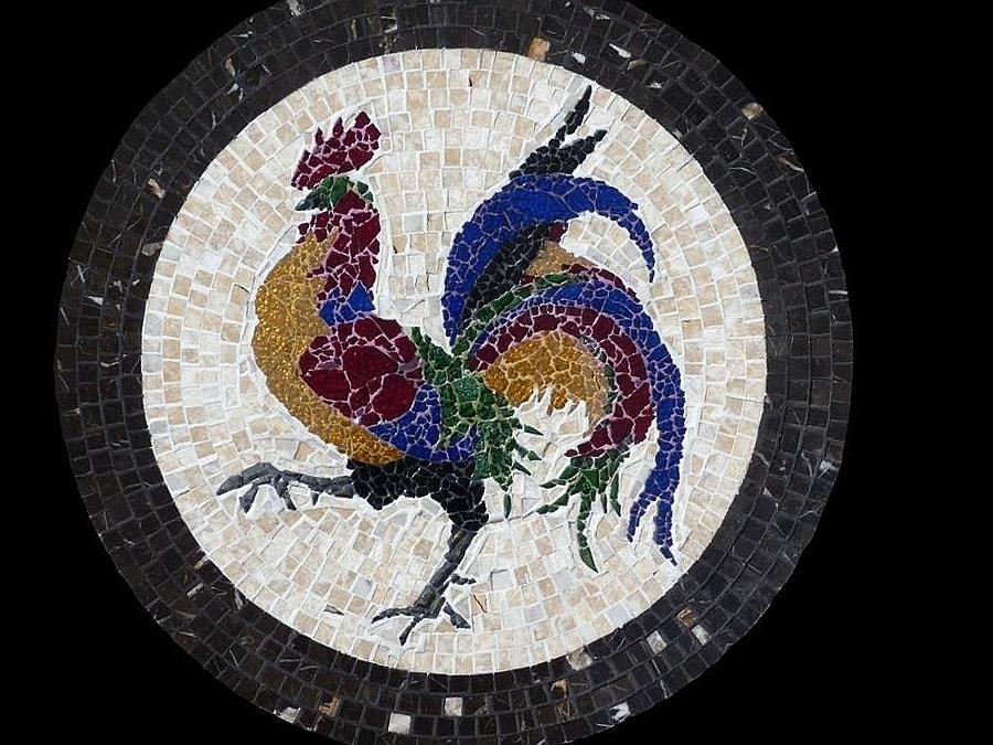 Rooster Mixed Media - Mosaic Lazy Susan or Wall Hanging Rooster by Katherine Sutcliffe