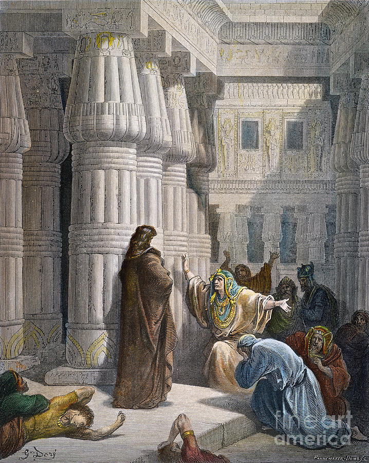 Moses And Pharoah Drawing by Gustave Dore