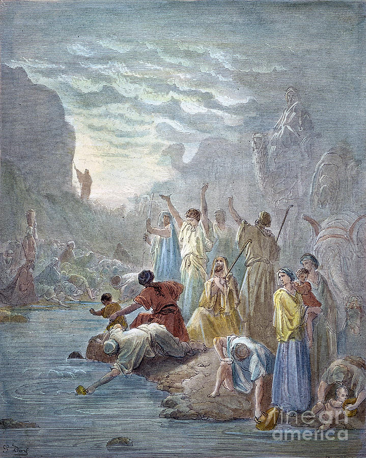 Moses Strikes Rock Drawing by Gustave Dore