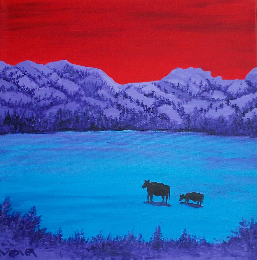 Mother and Calf Painting by Randall Weidner