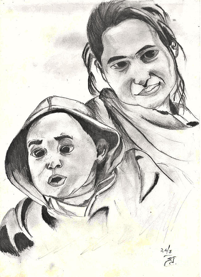 Mother and Child Drawing by Sree Jith