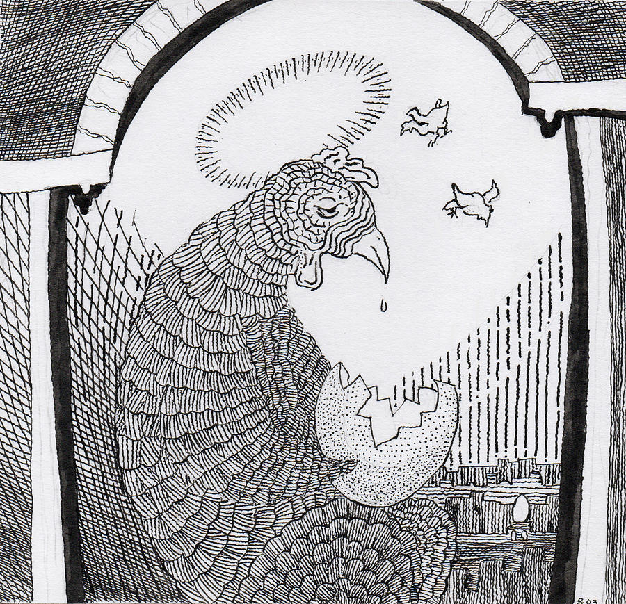 Chicken Drawing - Mother Hen with Egg by Phil Burns