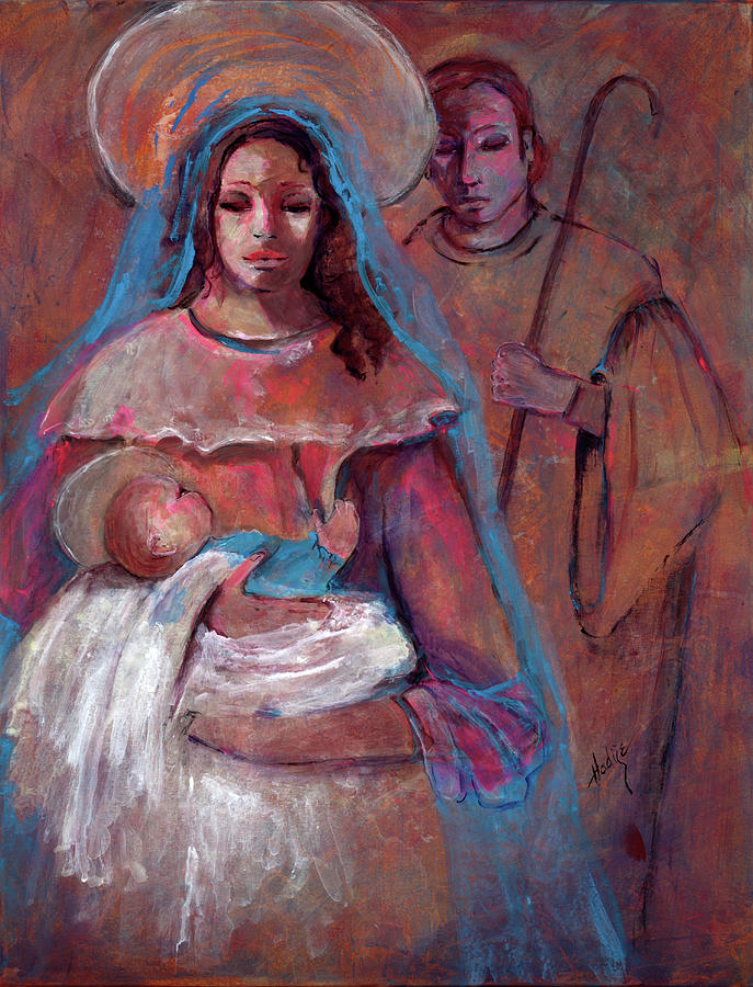 Mother Mary with Joseph and Jesus Baby Painting by Mary DuCharme