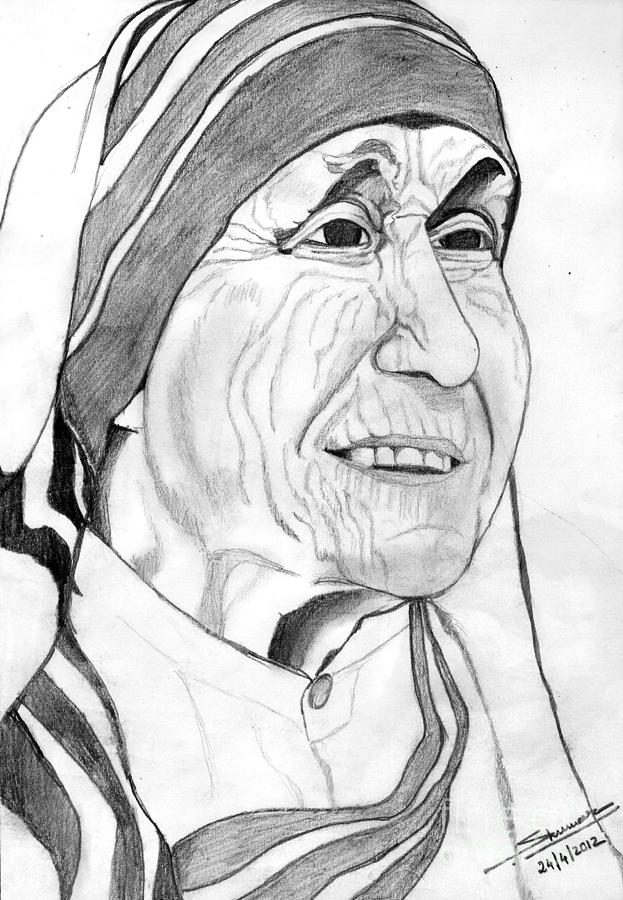 Portrait Drawing - Mother of Love by Shashi Kumar