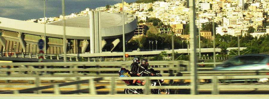 Motorcycle Bike Rider Speeding on Athens Highway in Greece Photograph by John Shiron