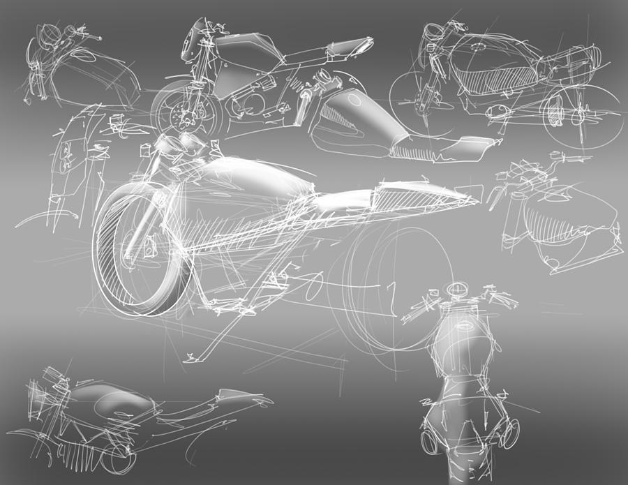 Car Drawing - Motorcycle Concept Sketches by Jeremy Lacy