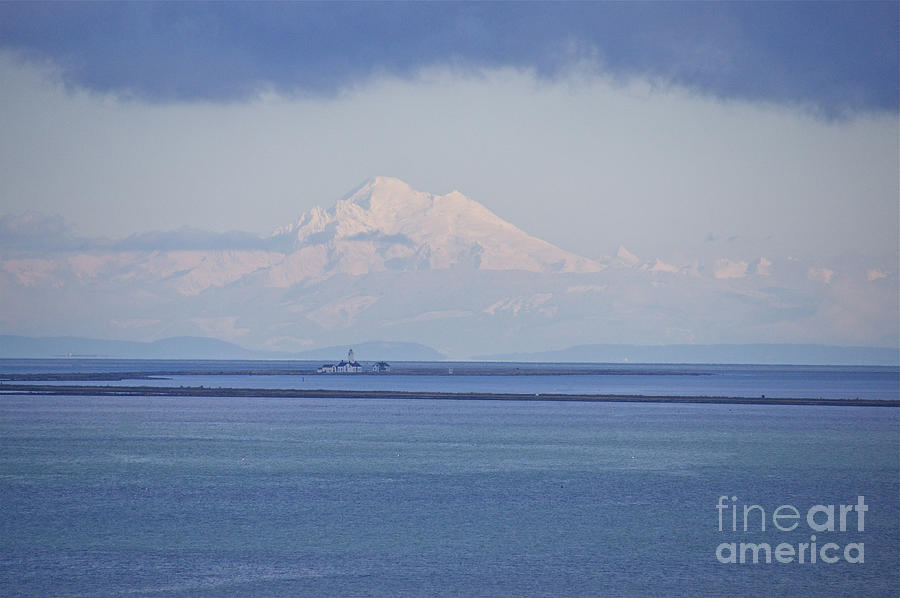 Mount Baker With Dungeness Spit Lighthouse Photograph