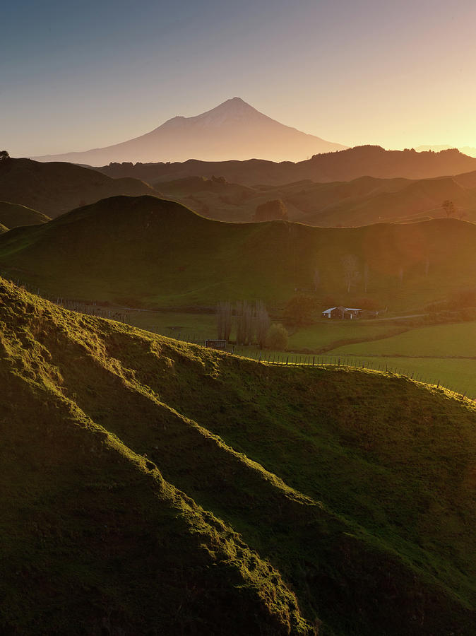 Mount Egmont With Hilly Countryside In Vertical Photograph by Coolbiere ...