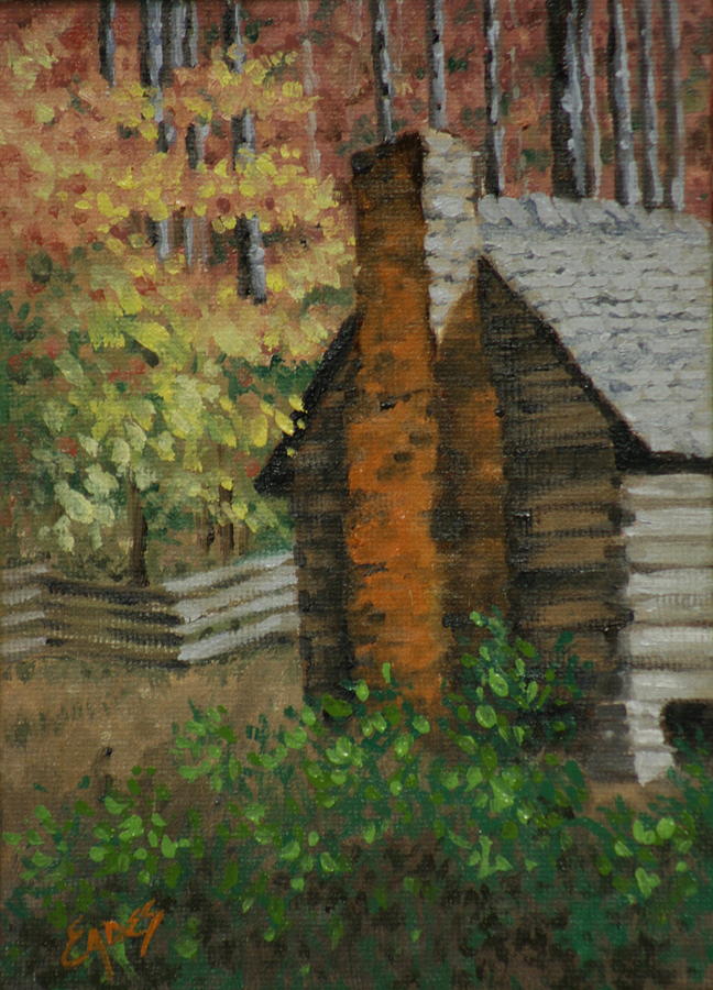 Fall Painting - Mountain Cabin by Linda Eades Blackburn