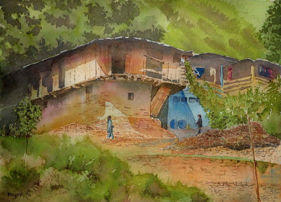 India Painting - Mountain House Study by Mayank M M Reid
