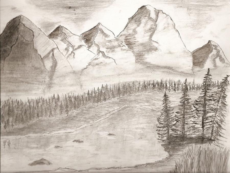 Snowy Mountain Landscape - helen geld - Drawings & Illustration, Landscapes  & Nature, Mountains - ArtPal