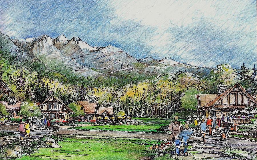 Mountain Resort 1 Drawing by Andrew Drozdowicz