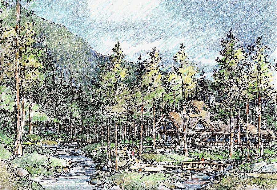 Mountain Resort 4 Drawing by Andrew Drozdowicz