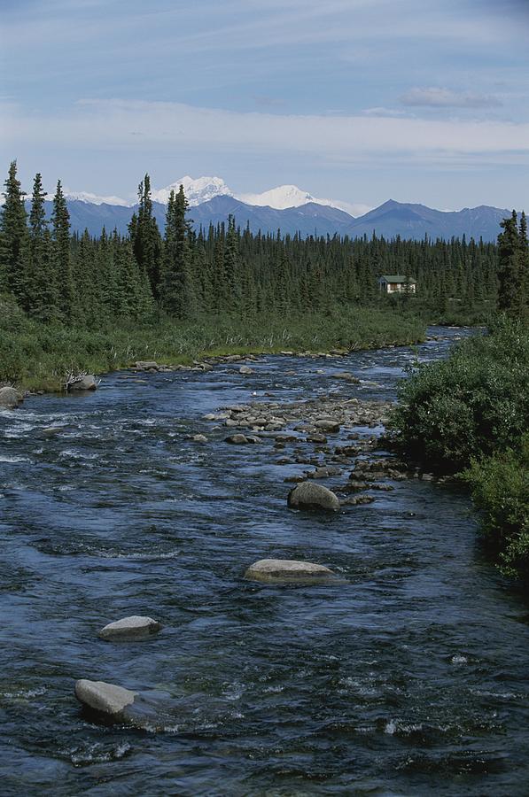 Mountain Stream With Cabin In Evergreen Photograph by Rich ...