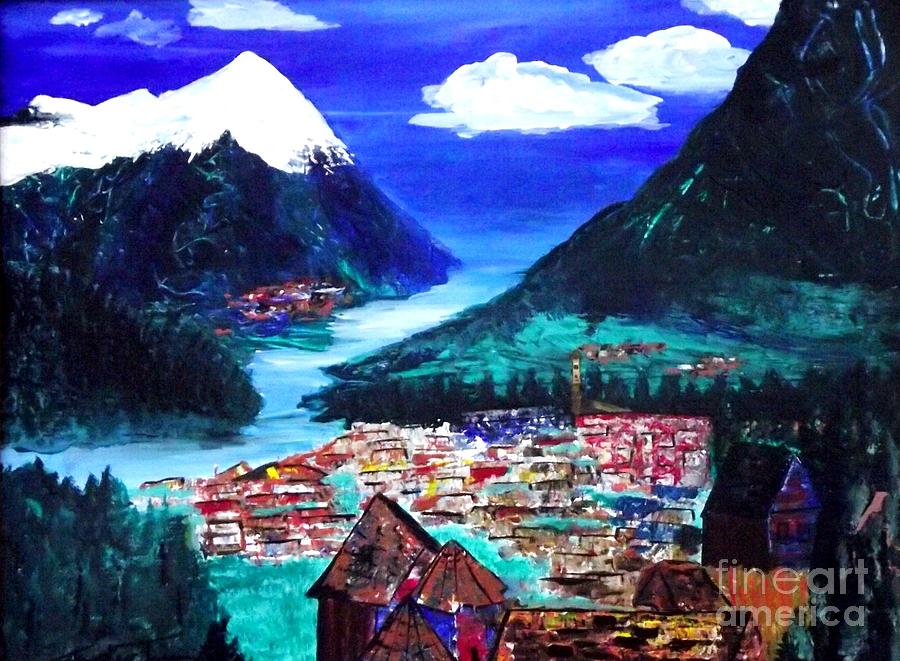 Mountain Village Painting by Jayne Kerr 