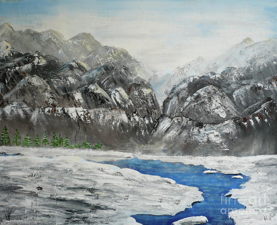 Mountain With Snowbank Painting by Monika Shepherdson