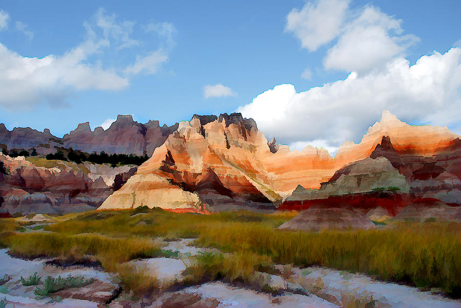 Nature Painting - Mountains and Sky in Badlands National Park by Elaine Plesser