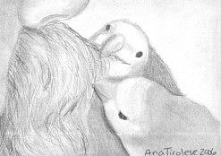Moustache Grooming Lovebirds - ACEO Drawing by Ana Tirolese
