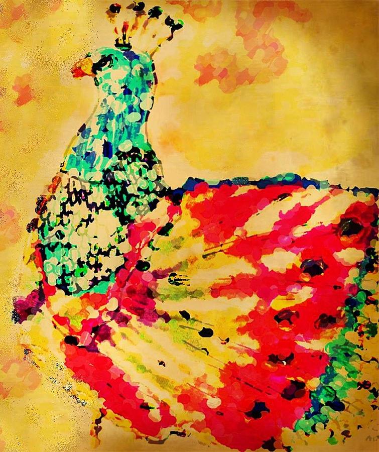 MPrints - Pretty  Peacock Drawing by M Stuart