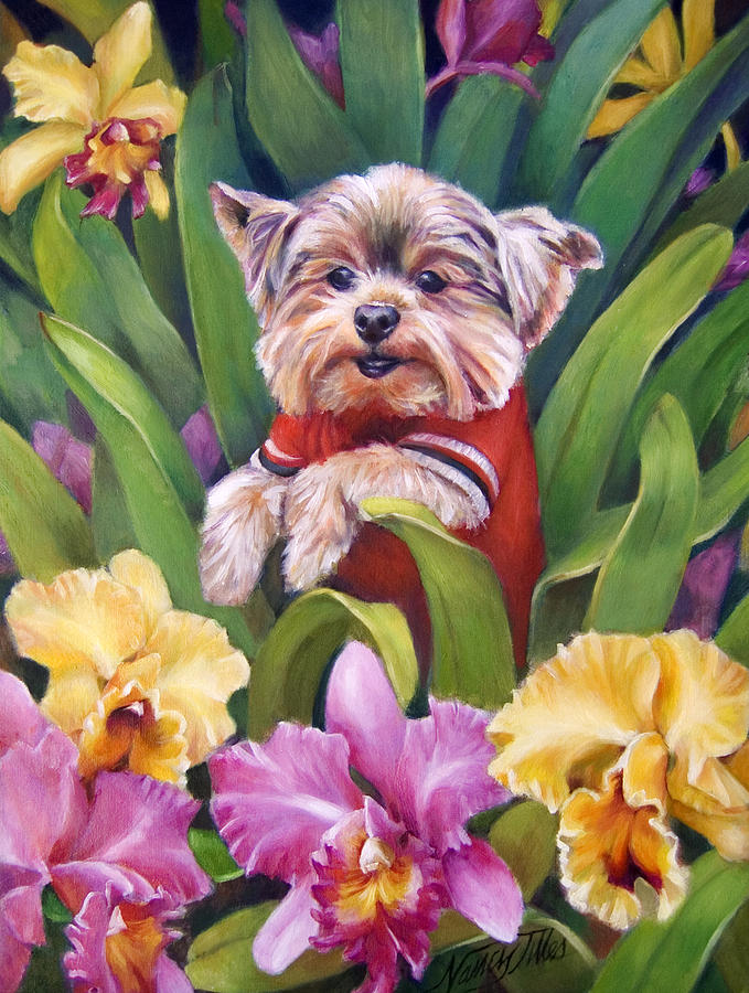 Mr. Forest in a Forest of Orchids Painting by Nancy Tilles