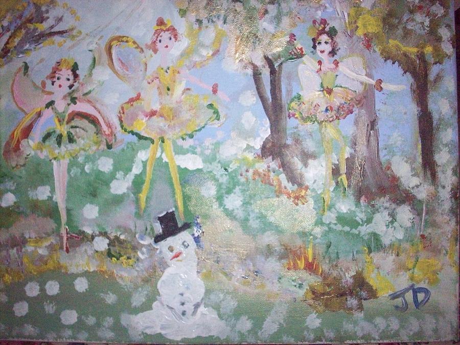 MR FROSTY and Fairies Painting by Judith Desrosiers