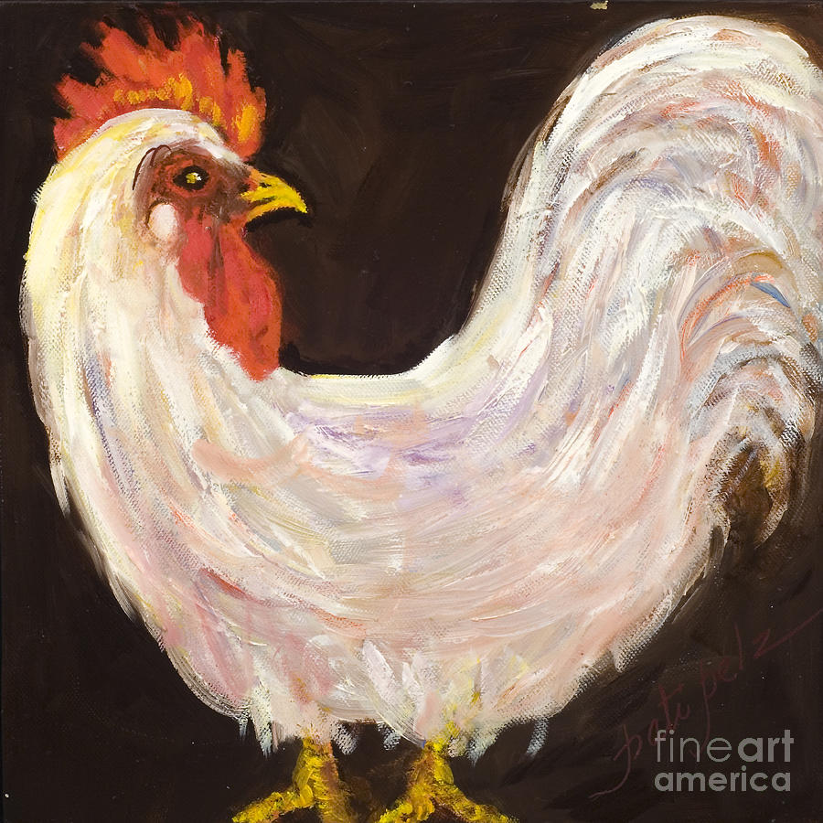 Mr. White Rooster Painting by Pati Pelz