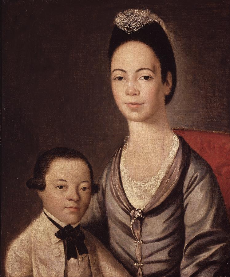 Portrait Painting - Mrs. Aaron Lopez and her son Joshua by  Gilbert Stuart
