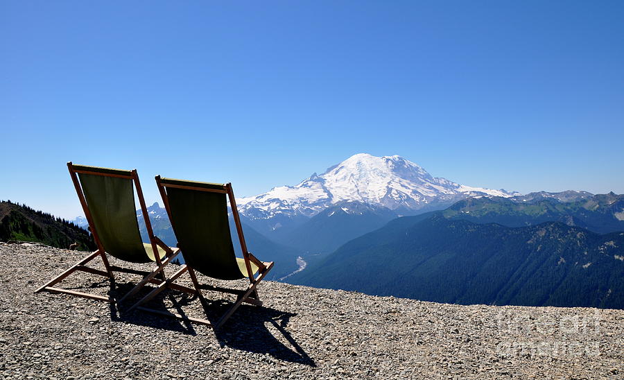 Mt. Rainier Chairs and Chipmunk Photograph by Tatyana Searcy