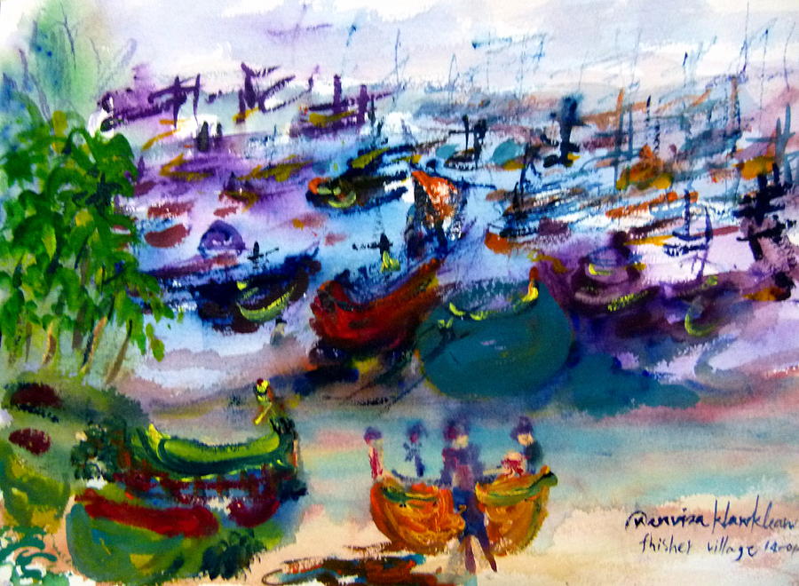 Mui Ne fishing village  Vietnam Painting by Wanvisa Klawklean
