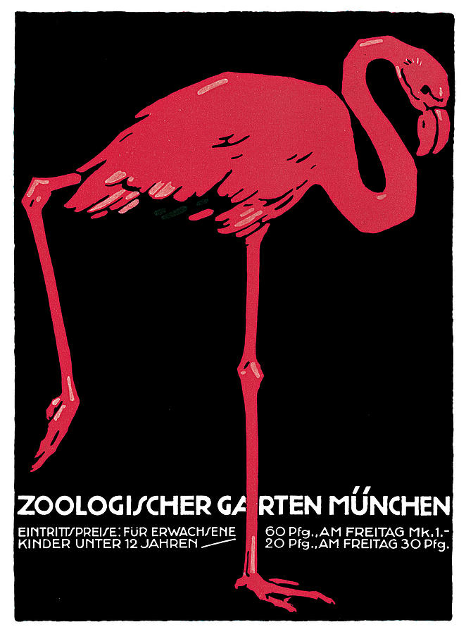 Flamingo Painting - Munich Zoological Garden by Ludwig Hohlwein