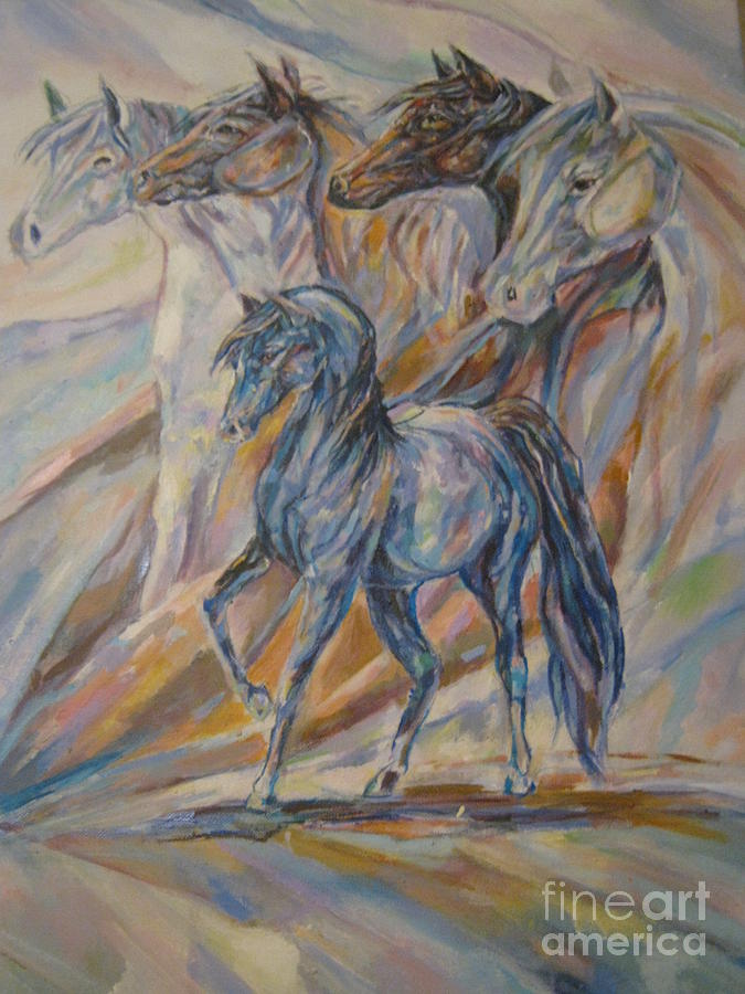 Muralled Horses Pastel by Scott  Lewis