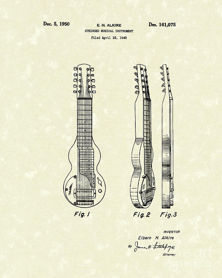 Musical Instrument 1950 Patent Art  Drawing by Prior Art Design