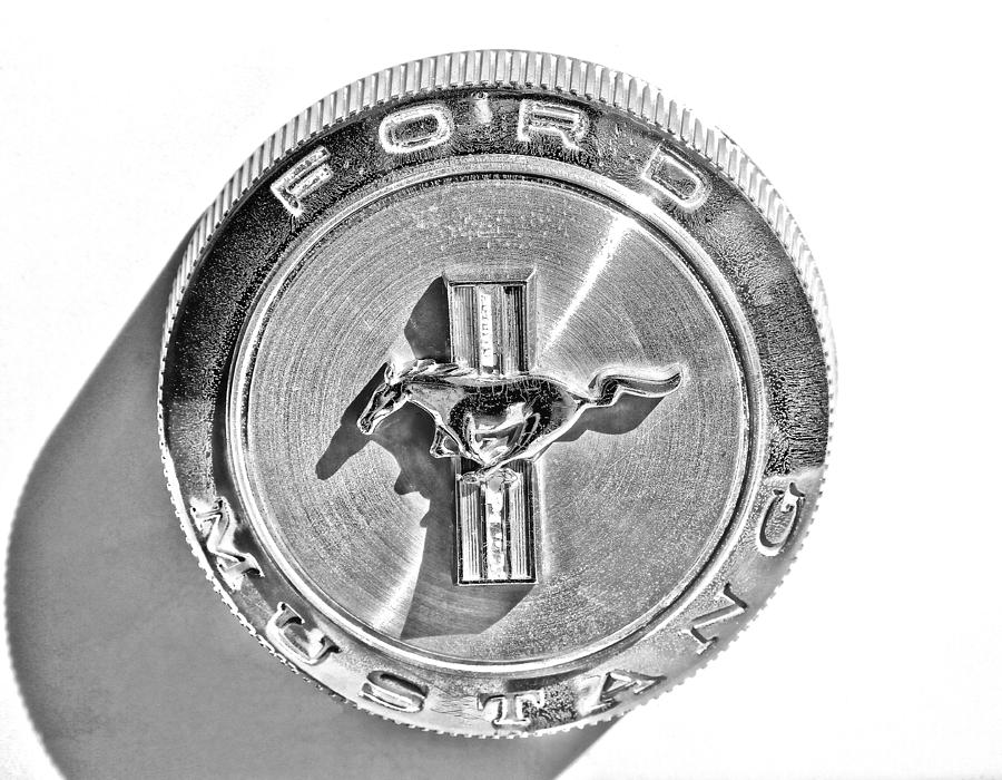 Mustang Gas Cap Black and White Photograph by Tony Grider