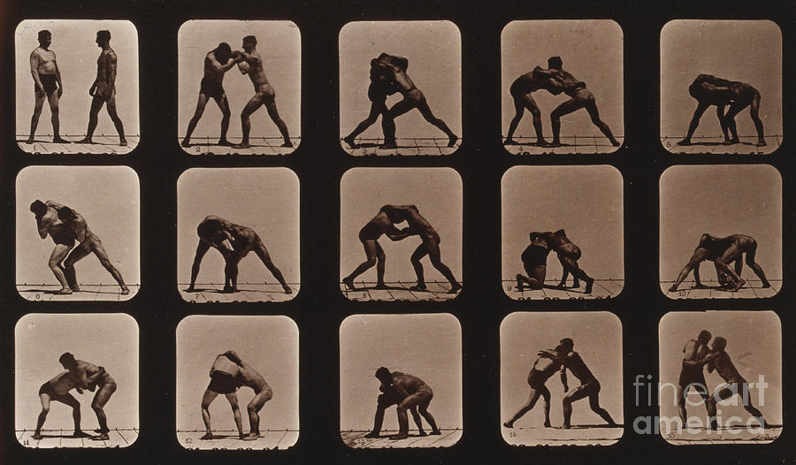Eadweard Muybridge Photograph - Muybridge Locomotion, Men Wrestling by Photo Researchers