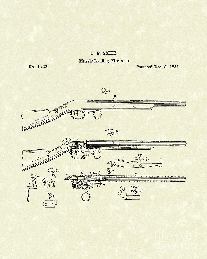 Muzzle Loading Firearm 1839 Patent Art Drawing by Prior Art Design