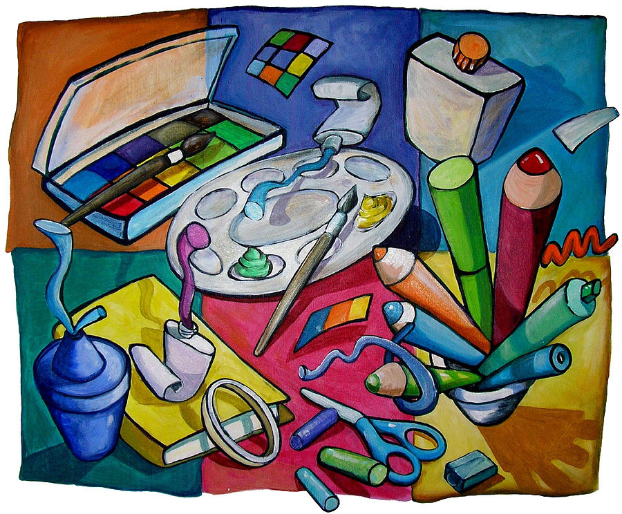 Paints Painting - My Art Table by Nancy Salamouny