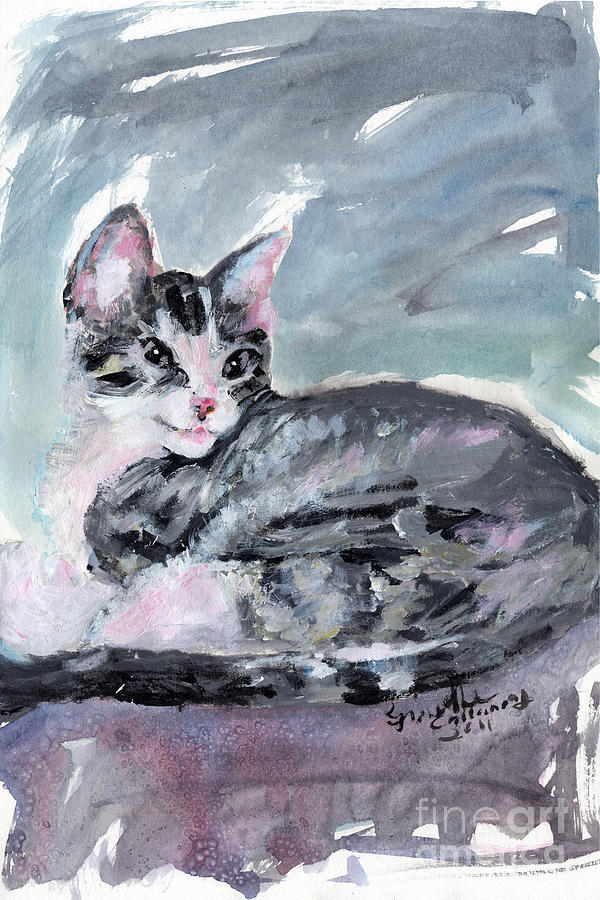 Cat Painting - My Baby Buster Kitten Portrait by Ginette Callaway