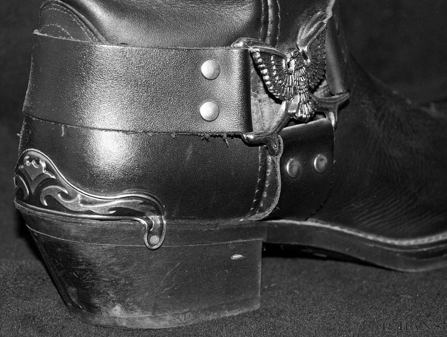 MY BIKER COWBOY BOOT in BLACK AND WHITE Photograph by Rob Hans